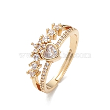 Heart Clear Cubic Zirconia Adjustable Ring, Brass Jewelry for Women