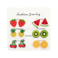 Korean Fruit Childlike Bright Color Strawberry Cherry Acrylic Women's Earrings Set