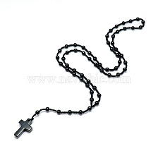 Gemstone Pendant Necklaces, with Polyester Braided Rope, Cross