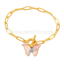 Butterfly Alloy Cellulose Acetate (Resin) Charm Bracelets, with Brass Paperclip Chains and Alloy Toggle Clasps, Golden