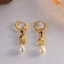 1 Pair Retro Hand Copper Pearl Plating Inlay Artificial Gemstones Drop Earrings