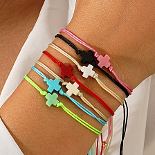 Bohemian Beach Vacation Style Copper Bead Red Cross Bracelet Multiple Colors