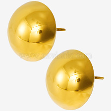 Simple Round Stainless Steel Earrings with Gold Studs and Delicate Design.