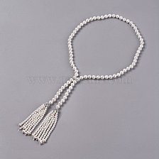 Electroplated Shell Beaded Tassel Necklaces, with Brass Micro Pave Cubic Zirconia Beads and Clasp, Round