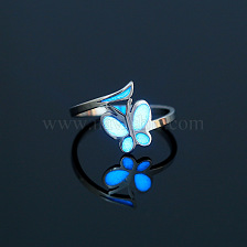 Glow in the Dark Luminous Stainless Steel Butterfly Finger Ring, with Enamel