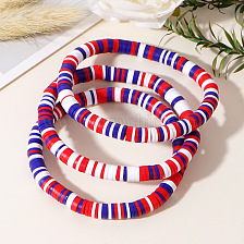 2024 Artistic Red White Blue American Flag Clay Bracelet Set