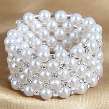 Elegant Simple Style Circle Imitation Pearl Ferroalloy Beaded Inlay Rhinestones Women'S Bangle