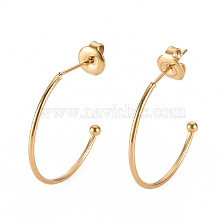 304 Stainless Steel Stud Earrings, Half Hoop Earrings, with Round Beads and Ear Nuts, Semicircular