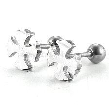 201 Stainless Steel Barbell Cartilage Earrings, Screw Back Earrings, with 304 Stainless Steel Pins, Cross