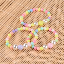 Round Opaque Acrylic Beaded Stretch Kids Bracelets, with Imitation Pearl Acrylic Beads, Mixed Color, 1-3/4 inch(4.6cm)