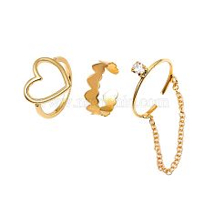 Retro Heart-Shaped Chain Opening Adjustable Hollow Ring 3 Pieces