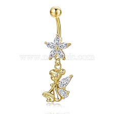 Piercing Jewelry, Brass Cubic Zirciona Navel Ring, Belly Rings, with 304 Stainless Steel Bar, Lead Free & Cadmium Free, Heart and Elf