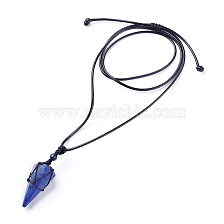 Natural Quartz Crystal Pendants Necklaces, with Waxed Cord and Nylon Cord, Cone, 31.18 inch~33 inch(79.2~84cm), 1.5~2mm