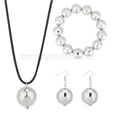 ANATTASOUL Alloy Disco Ball Beaded Stretch Bracelet & Dangle Earrings & Pendant Necklace, Jewelry Set for Women