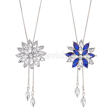 ANATTASOUL 2Pcs 2Colors Rhinestone Flower Pendant Lariat Necklaces Set, Stainless Steel Jewelry for Women