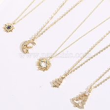 Fashion Christmas Tree Sun Moon Copper Gold Plated Zircon Pendant Necklace 1 Piece