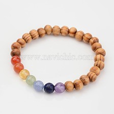 Wood Beaded Kids Stretch Bracelets, with Natural Gemstone Beads