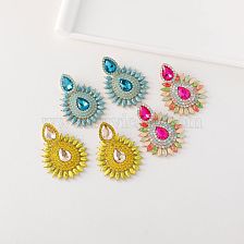 1 Pair Exaggerated Shiny Water Droplets Plating Three-dimensional Inlay Alloy Rhinestones Gold Plated Drop Earrings