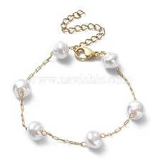 ABS Plastic Imitation Pearl Beaded Chain Bracelet, 304 Stainless Steel Jewelry for Women