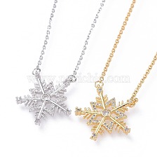 304 Stainless Steel Pendant Necklaces, with Cubic Zirconia, Cable Chains and Lobster Claw Clasps, Christmas Snowflake, Clear