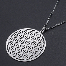 201 Stainless Steel Pendant Necklaces, with Cable Chains and Lobster Claw Clasps, Flower of Life