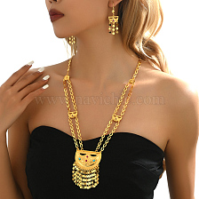 Luxury Zinc Alloy Ancient Coin Tassel Earrings Necklace Set for Women