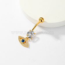 Eye-shaped stainless steel navel ring with zircon for women's party wear.