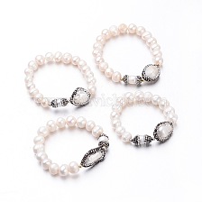 Round Pearl Stretch Bracelets, with Rhinestone and Brass Findings, Bead: 45~54mm