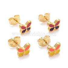 304 Stainless Steel Enamel Stud Earrings, with 316 Surgical Stainless Steel Pin, Golden, Butterfly