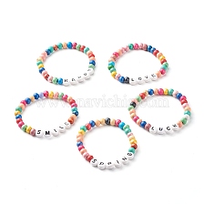 Acrylic Beads Letter Stretch Bracelets, Kids Bracelets, with Natural Wood Beads