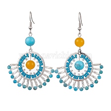 Natural Malaysia Jade & Apatite, Synthetic Turquoise Dangle Earrings, with Glass Seed Beads and 304 Stainless Steel Earring Hooks, Fan