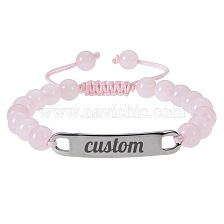 Stainless Steel Engraved Bracelet with Pink Crystal Matte Stone