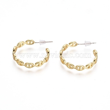 Semicircular Brass Stud Earrings, Half Hoop Earrings, with 925 Sterling Silver Pin and Plastic Ear Nuts, Long-Lasting Plated, Oval