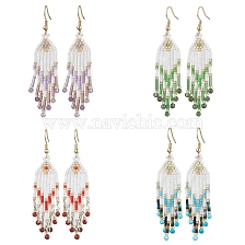 Woven Seed Beads & Natural Gemstone Tassel Earrings, 304 Stainless Steel Dangle Earring for Women