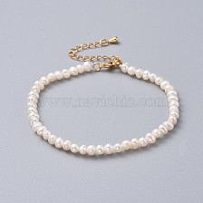 Natural Freshwater Pearl Beads Bracelets, with Brass Extender Chains and Burlap Packing Pouches Drawstring Bags