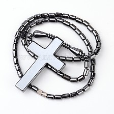 Non-Magnetic Synthetic Hematite Pendant Necklace, Cross