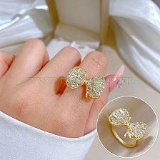 1 Piece Cartoon Style Crown Bow Knot Brass Inlay Zircon Open Ring