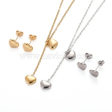 Heart 304 Stainless Steel Jewelry Sets, Pendant Cable Chains Necklaces and Stud Earrings, with Lobster Claw Clasps and Ear Nuts