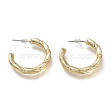 Brass Stud Earrings, Half Hoop Earrings, with 304 Stainless Steel Pins and Plastic Ear Nuts, Twist Ring