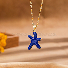 Blue Oil Drip Sea Star Pendant Necklace Ocean Beach Vacation Style.