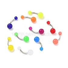 10Pcs Luminous Acrylic Round Beaded Curved Barbell, 304 Stainless Steel Glow In The Dark Piercing Navel Ring for Women