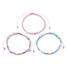 3Pcs 3 Color Natural Pearl & Glass Seed Braided Bead Bracelets Set, Nylon Adjustable Bracelets