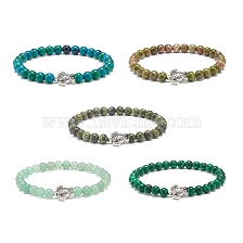 Gemstone Round & Alloy Sea Turtle Beaded Stretch Bracelet for Women