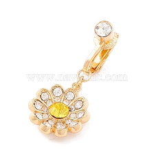 Flower Rhinestone Charm Belly Ring, Clip On Navel Ring, Non Piercing Jewelry for Women, Golden