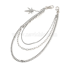 304 Stainless Steel Triple Layer Chains for Jeans Pants, Alloy Maple Leaf Pendant Wallet Keychains, Punk Chain Belts Hipster Accessories for Men Women