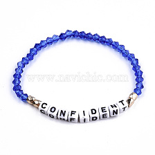 Faceted Bicone Glass Beads Stretch Bracelets, Inspirational Bracelets, with Cube Acrylic Letter Beads, Word