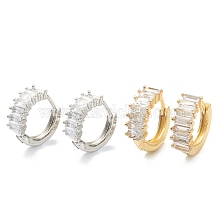 Brass Micro Pave Clear Cubic Zirconia Huggie Hoop Earrings, Ring