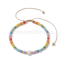 Rainbow Style Glass Seed Beads Braided Bead Bracelets for Women, with Natural Cultured Freshwater Pearl Beads