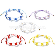 Woven Glass Flower Adjustable Braided Bead Bracelets for Women