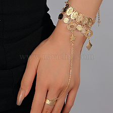 Vintage Gold Plated Multi-layer Coin Fringe Hand Back Women's Bracelet Set.